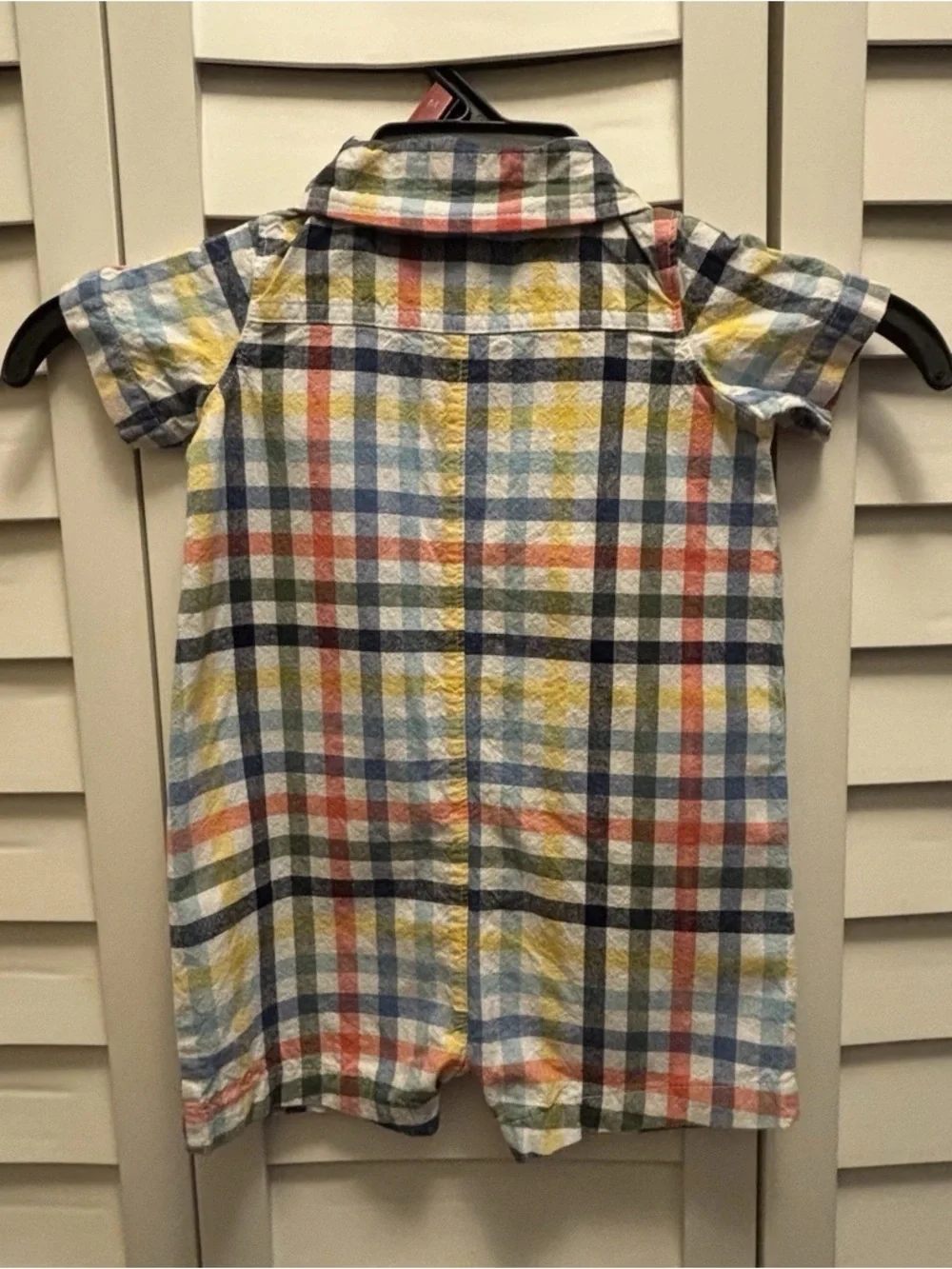 Carter’s Romper Boys 18M Plaid Button Down Collared Short Sleeve Snap One Piece